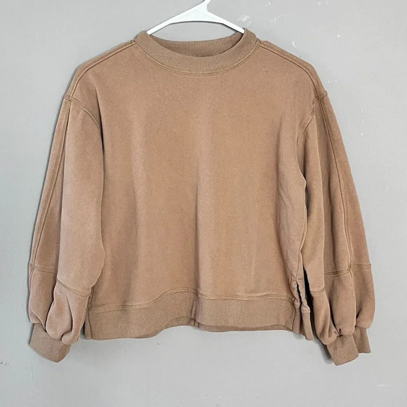 Mod Ref Womens Oversize Pullover Sweatshirt Ribbed Trim Sz S Brown Casual Comfy - Picture 8 of 14